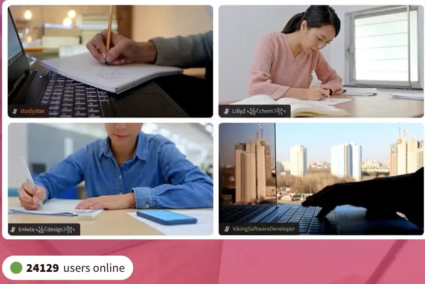 screenshot of study together chat room with online users