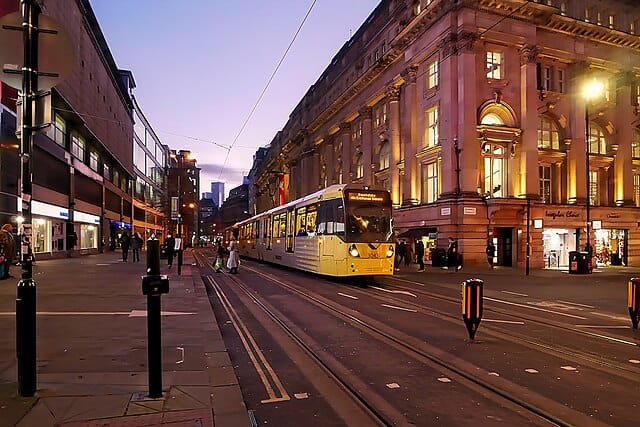 Manchester metrolink tram in city centre