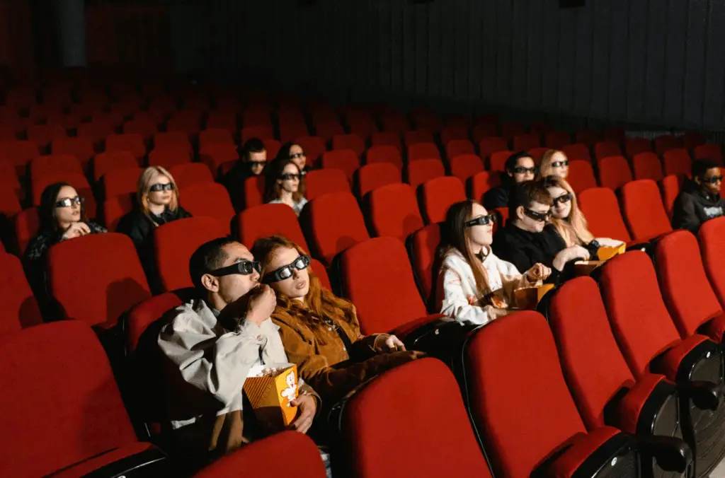 People watching a film in the cinema.