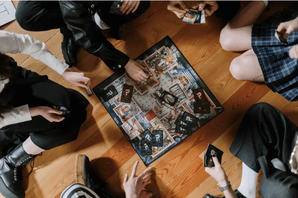 A group of students playing a board game.