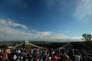 Hot Air Balloons floating over Bristol Suspension Bridge