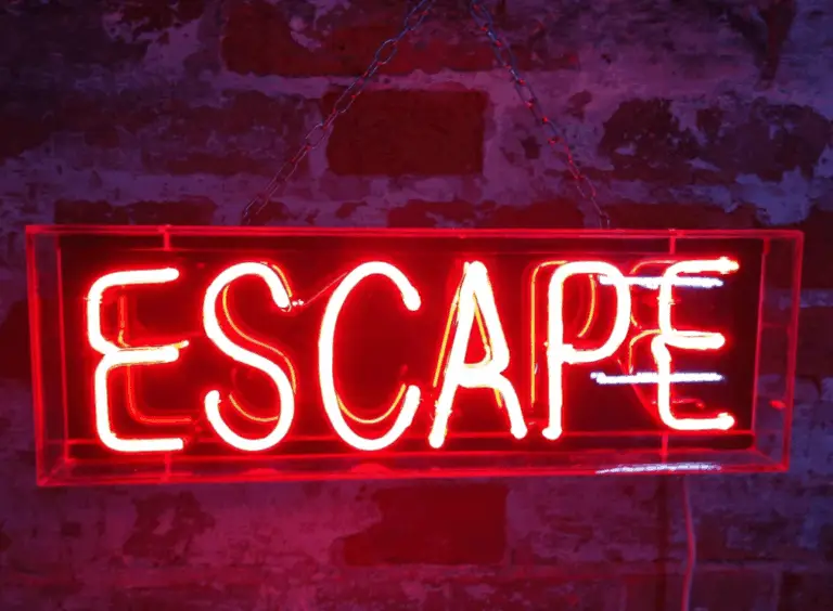Neon-red 'escape' sign