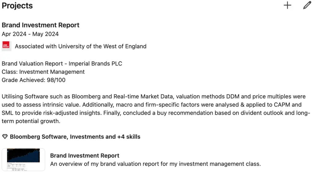 Details of a project posted on LinkedIn