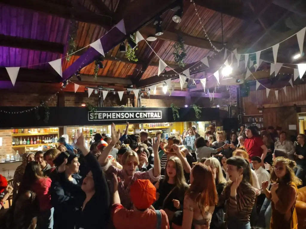 Stephenson College bar, filled with students on a night out.