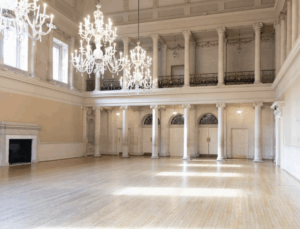 Assembly Rooms, a filming location in Bath for Bridgerton