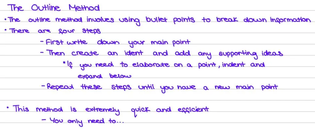 Outline note-taking method