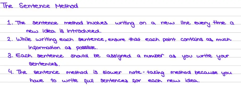 sentence method note-taking guide