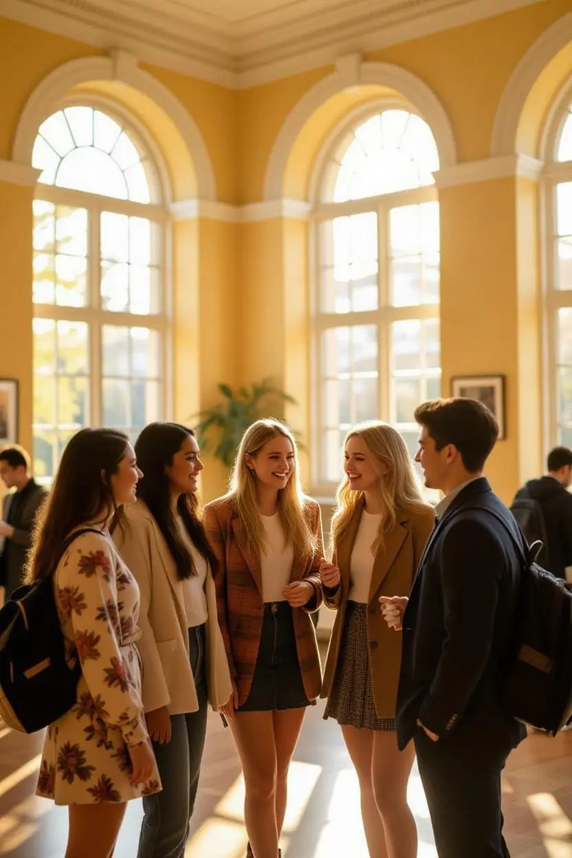 Students chatting in a student halls common room