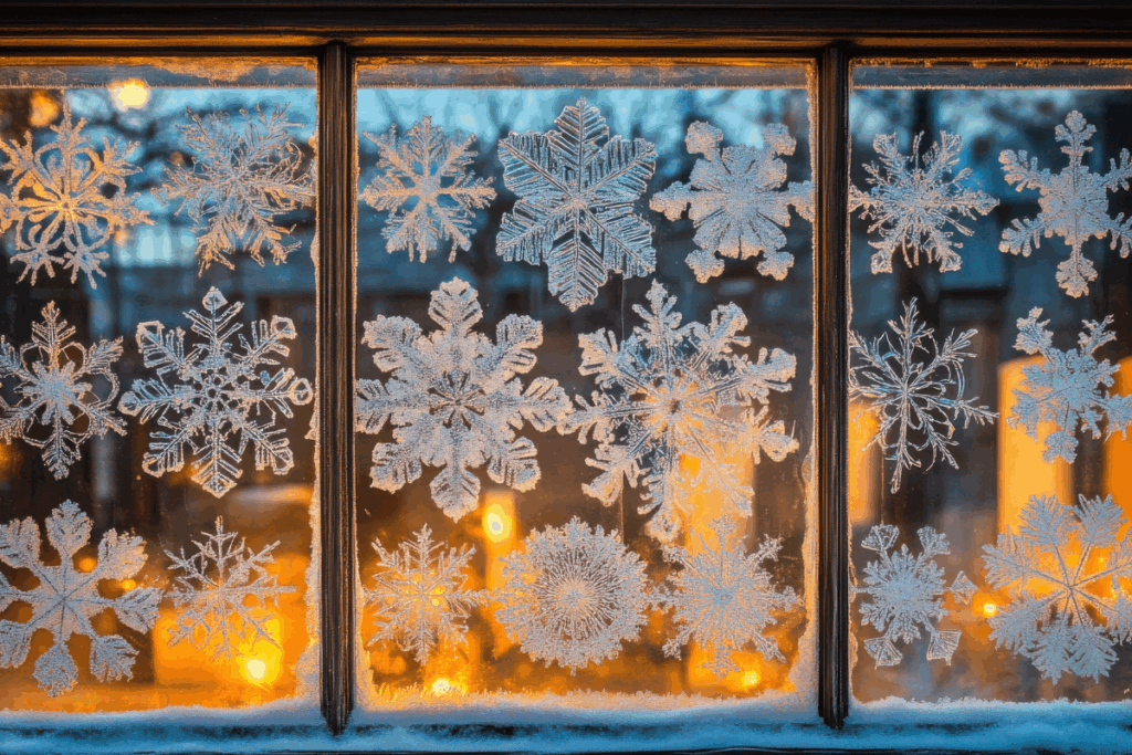 christmas snowflakes on window