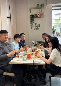 students eating together in a cafe