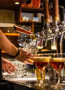 Pub setting with beers and wine