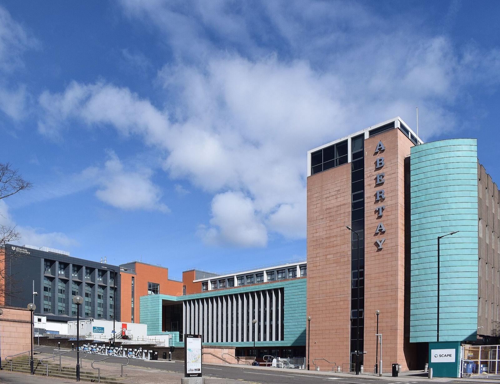 Abertay University's modern buildings on Bell Street, Dundee