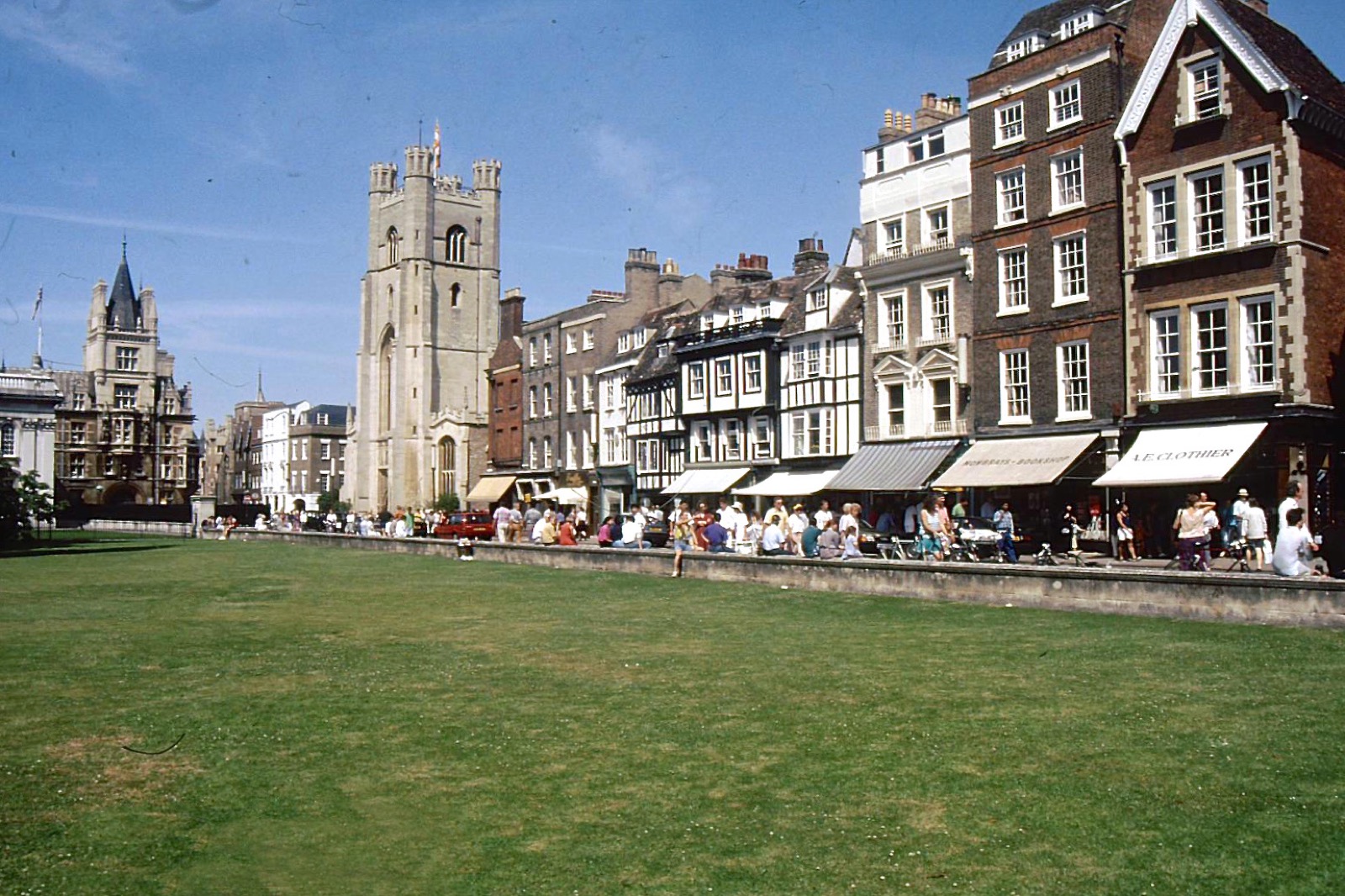 King's Parade in Cambridge with Great St Mary's Church and historic shopfronts