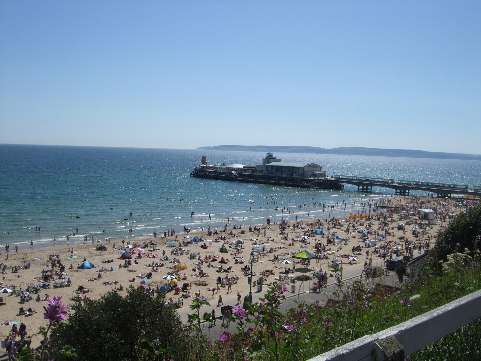 Bournemouth beach and pier on a sunny summer day