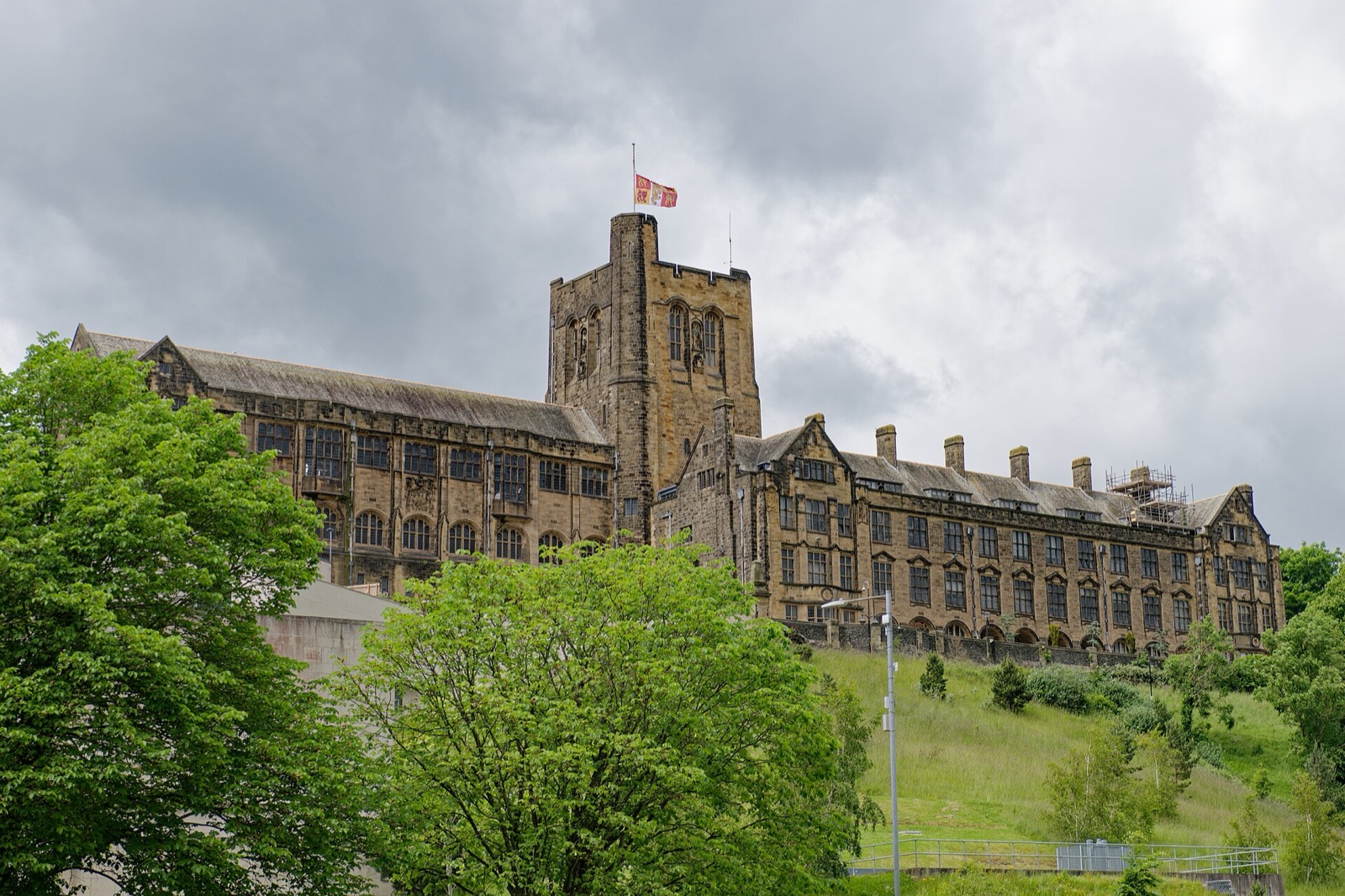 Bangor University's Main Arts Building on the hillside above Bangor