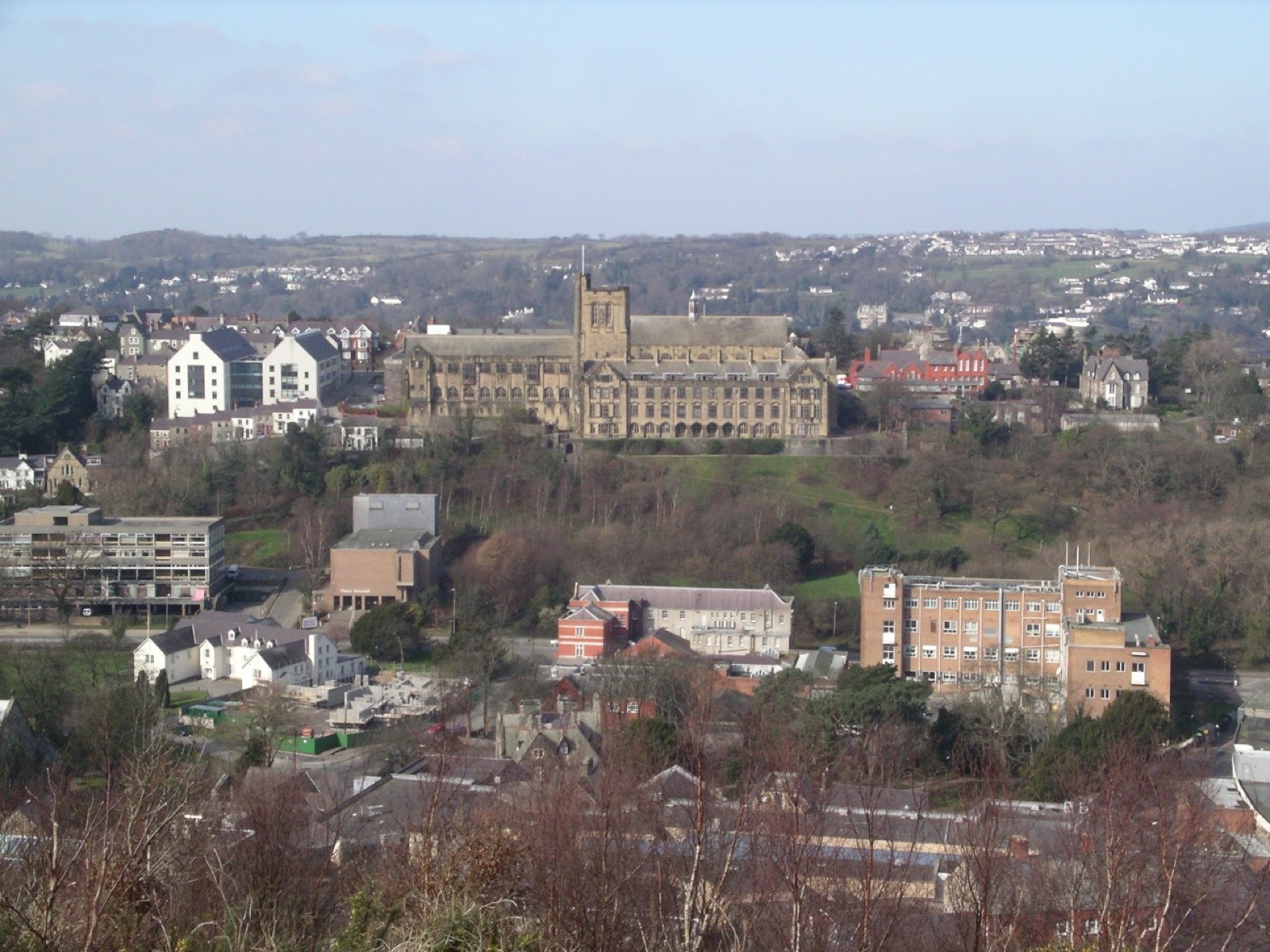 View over Bangor from Bangor Mountain, with the cathedral and university buildings