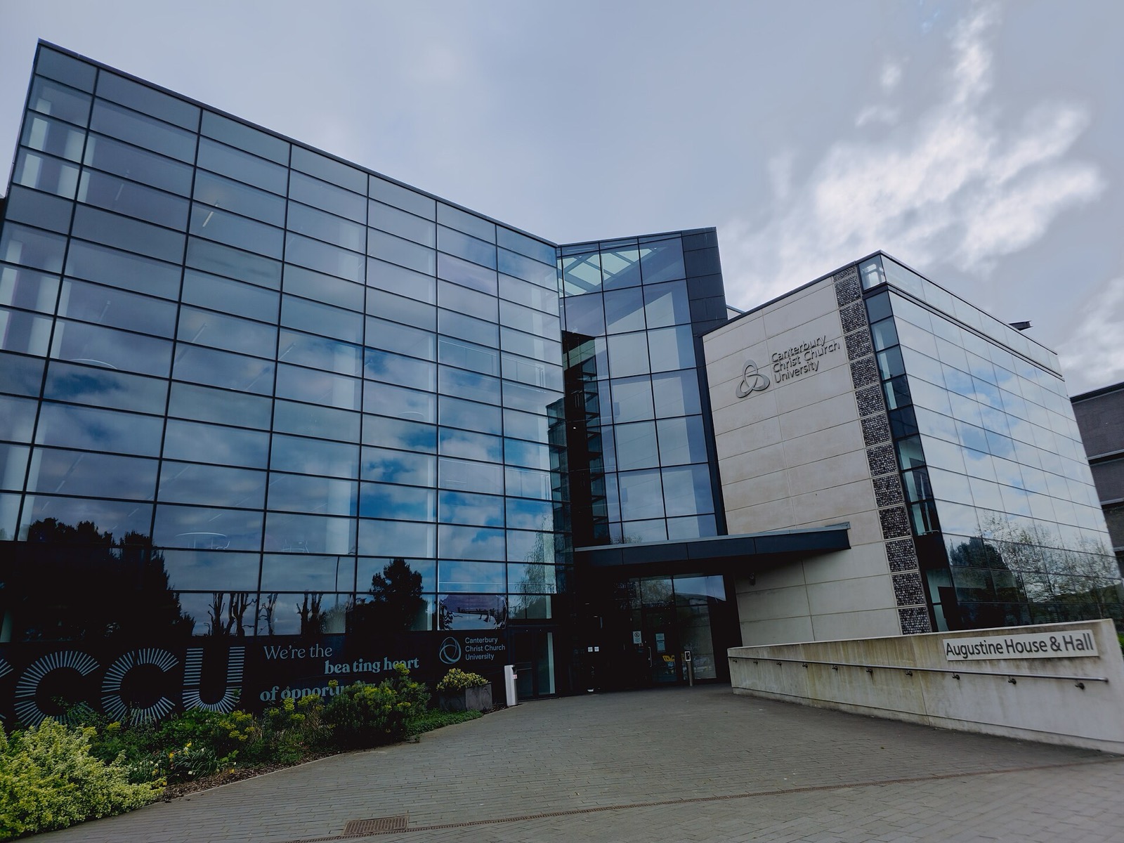 Glass-fronted Augustine House at Canterbury Christ Church University