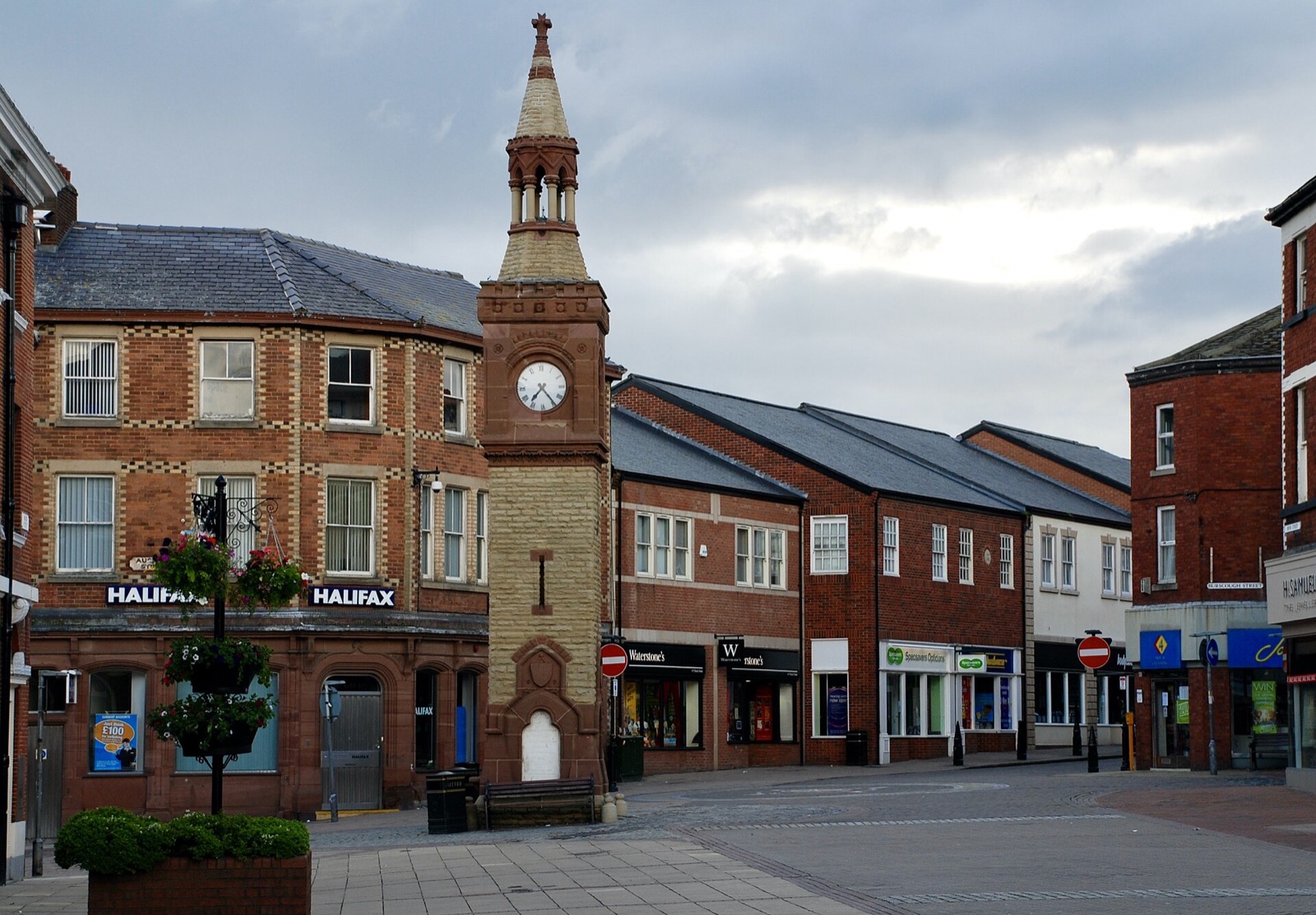 Ormskirk's Victorian clock tower in the pedestrianised town centre