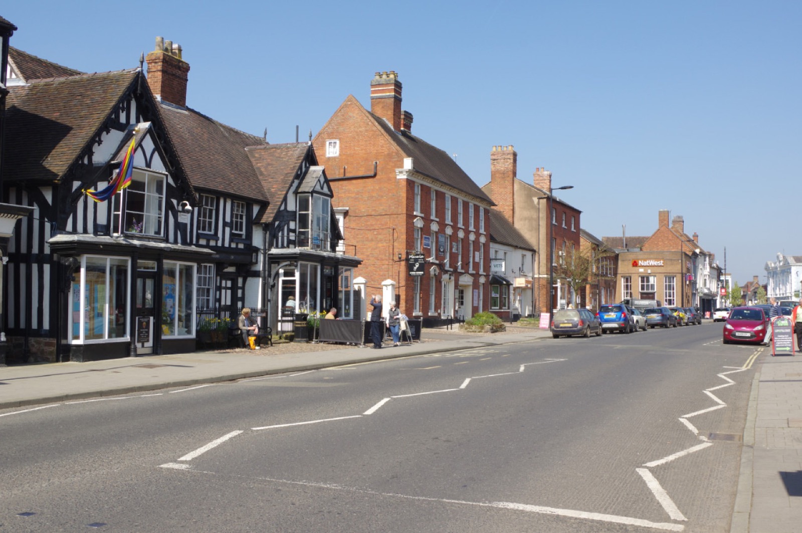 Historic timber-framed and Georgian buildings along the High Street in Newport, Shropshire