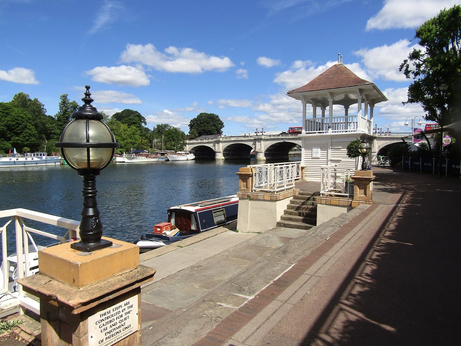The riverside promenade and Kingston Bridge on the Thames at Kingston upon Thames