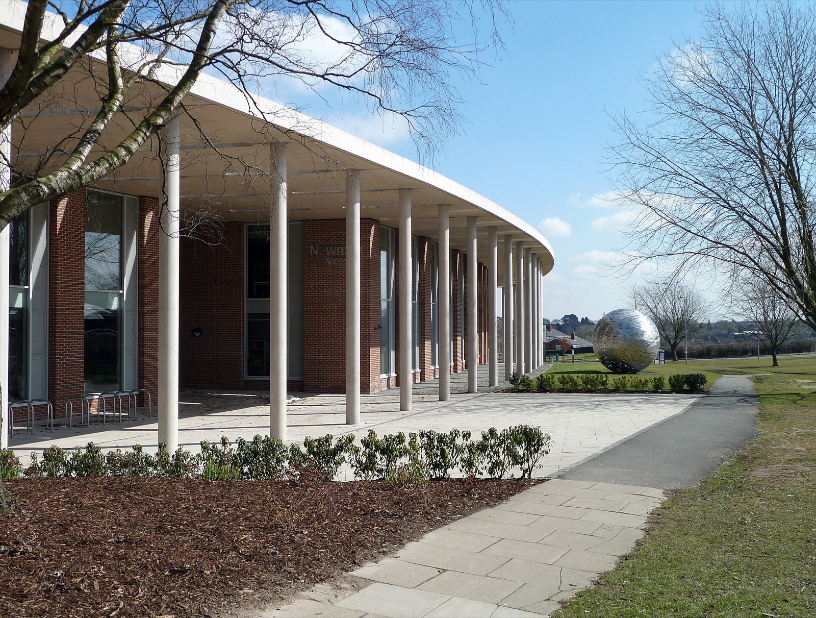 Colonnaded library building at Newman University, Bartley Green, Birmingham