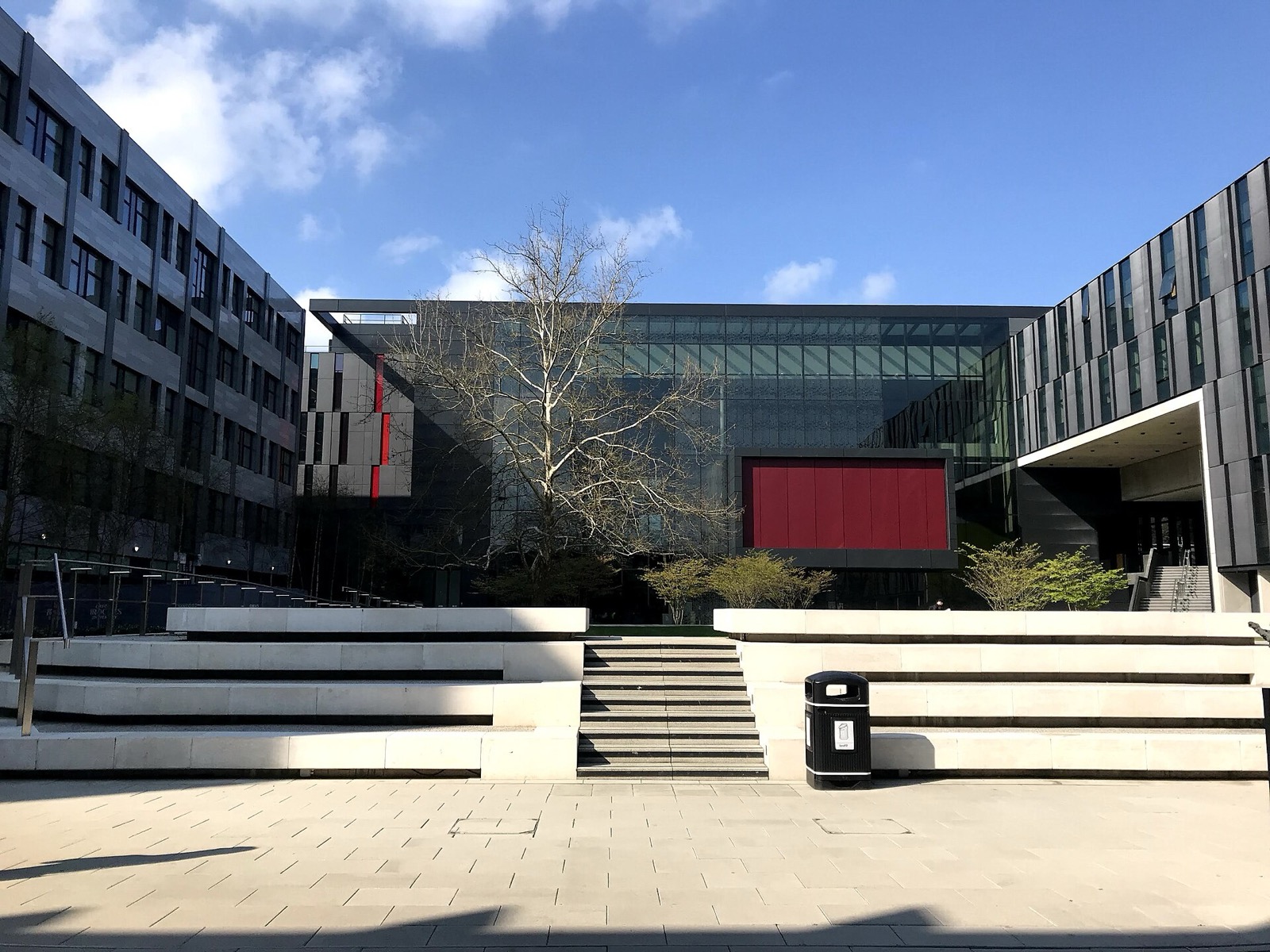 Modern courtyard and buildings at Oxford Brookes University's Headington campus