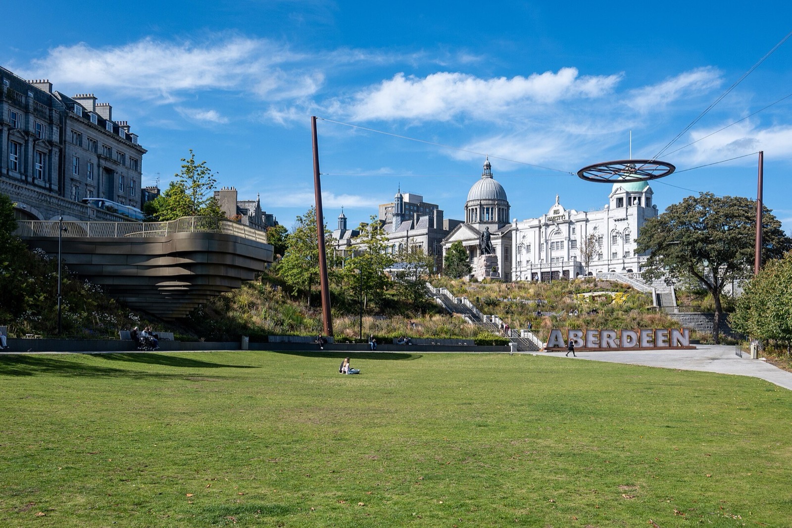 Union Terrace Gardens in Aberdeen city centre with His Majesty's Theatre beyond