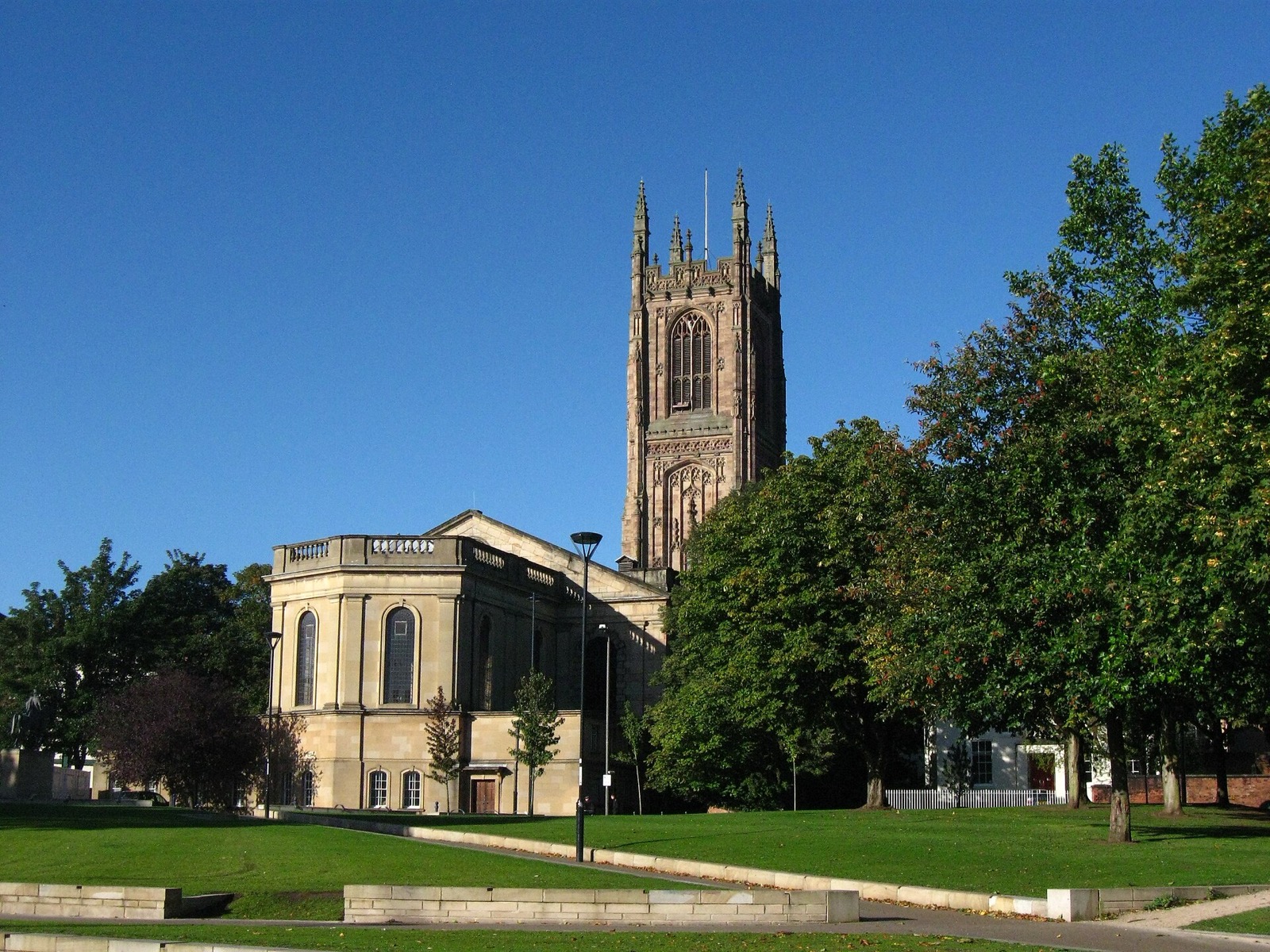 Derby Cathedral tower on a sunny day