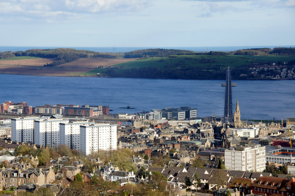 Dundee city centre and the River Tay seen from the Law