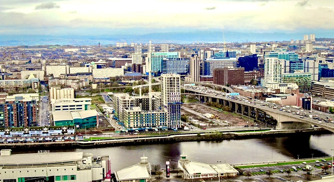 Glasgow city centre and the River Clyde from above