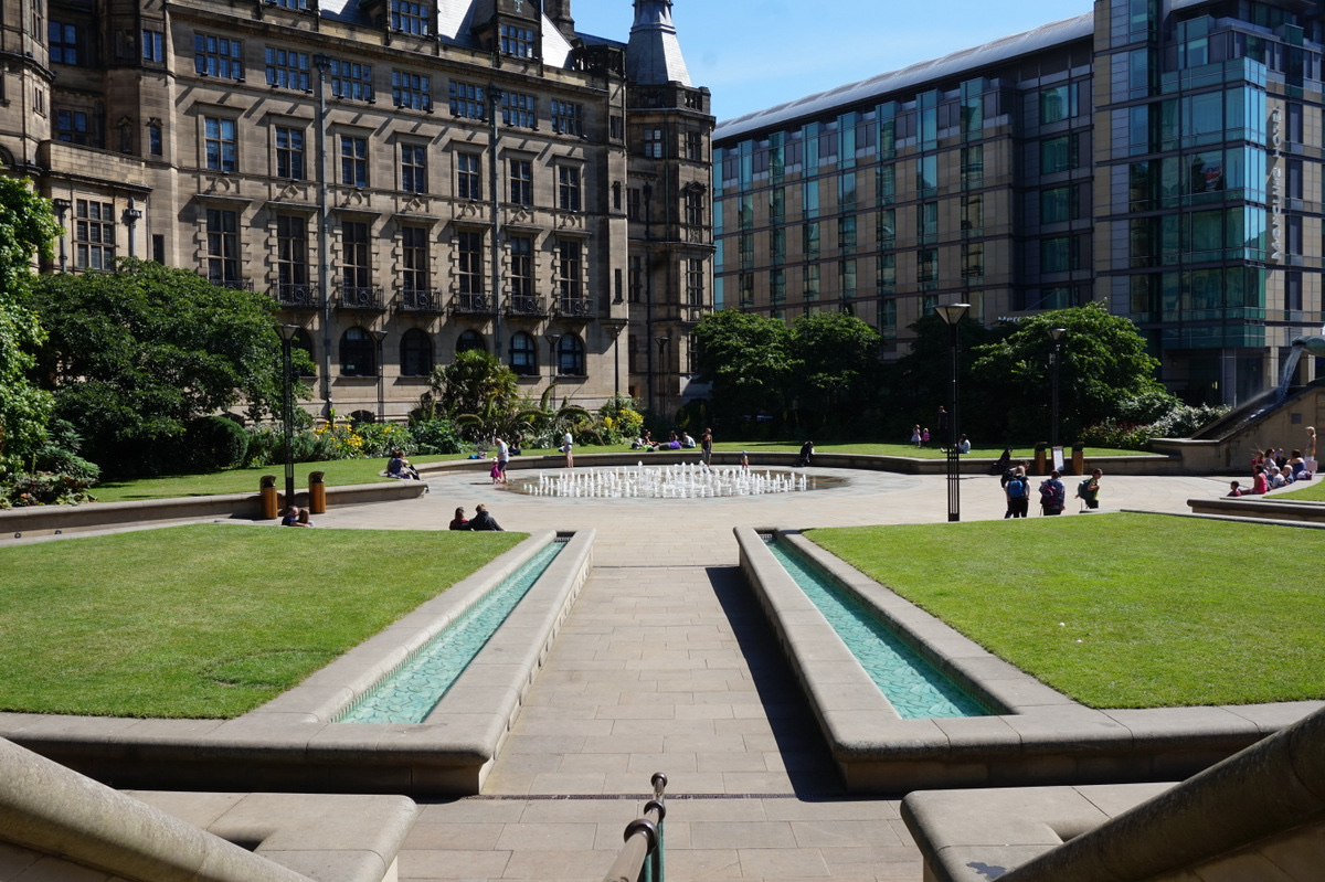 The Peace Gardens and Town Hall in Sheffield city centre