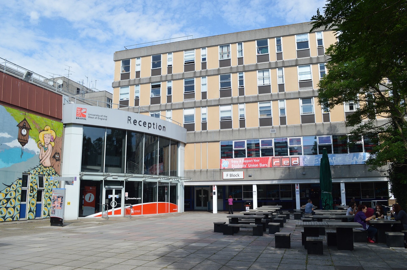 Reception and students' union building at UWE Bristol's Frenchay campus