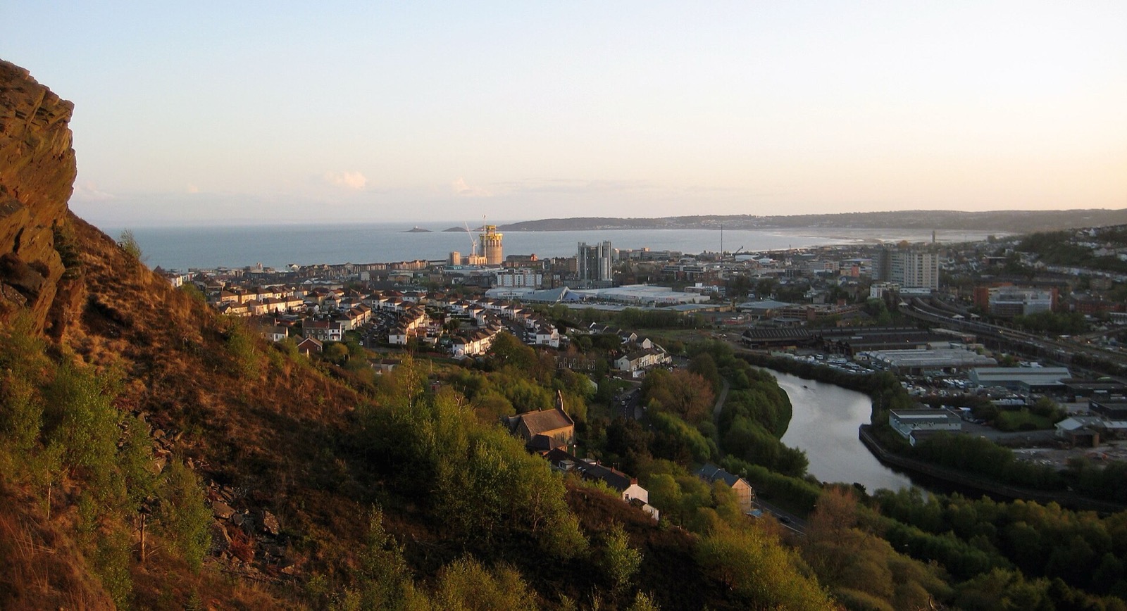 View over Swansea and the River Tawe towards Swansea Bay from Kilvey Hill