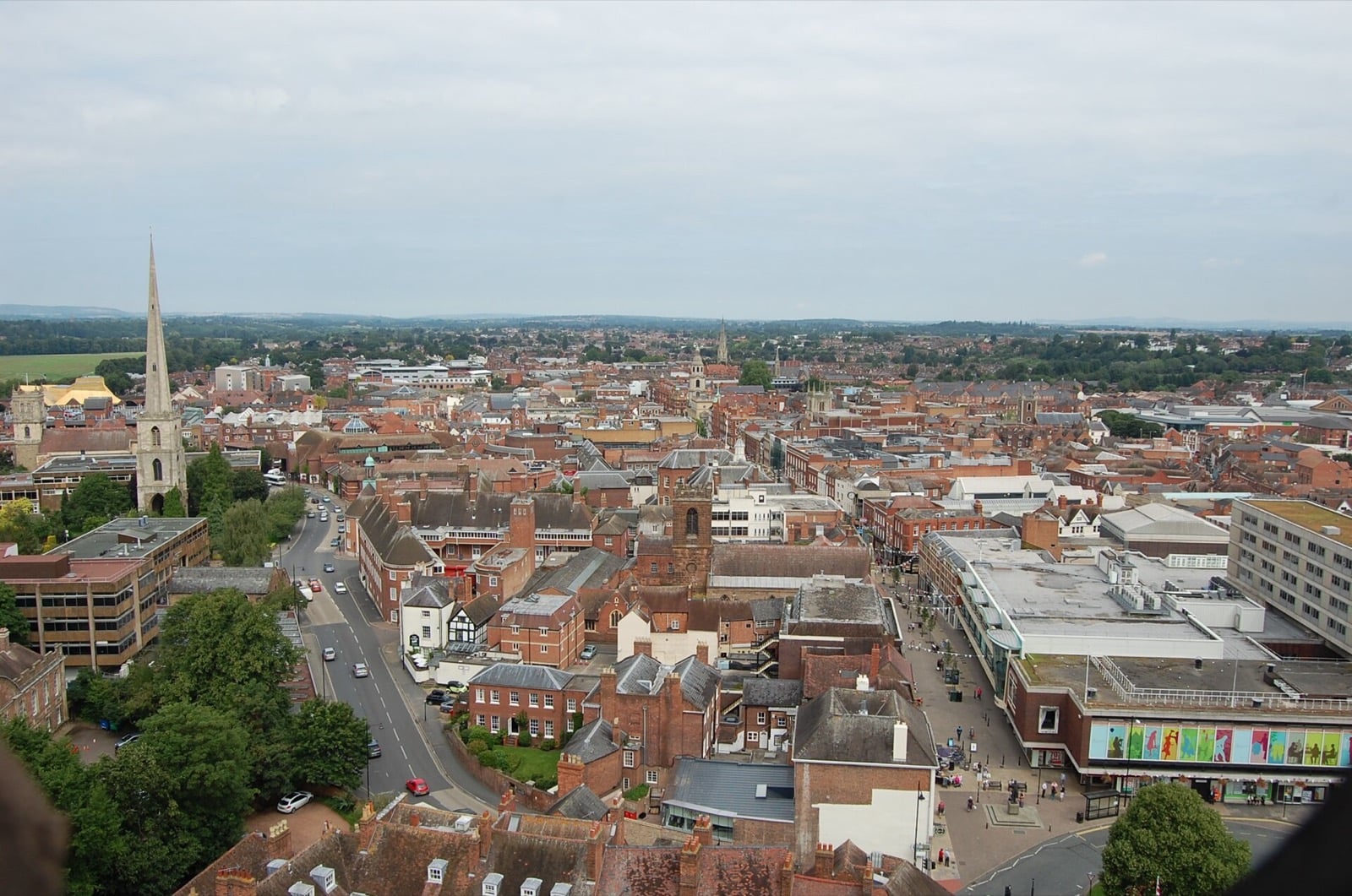 Rooftops of Worcester city centre from above