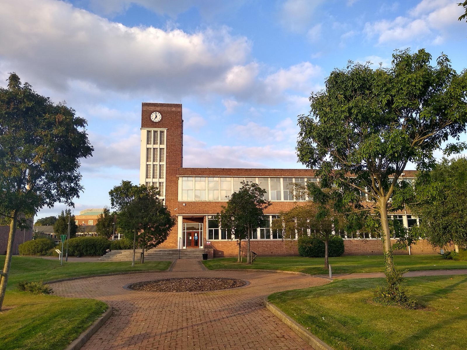 Wrexham University main building with clock tower