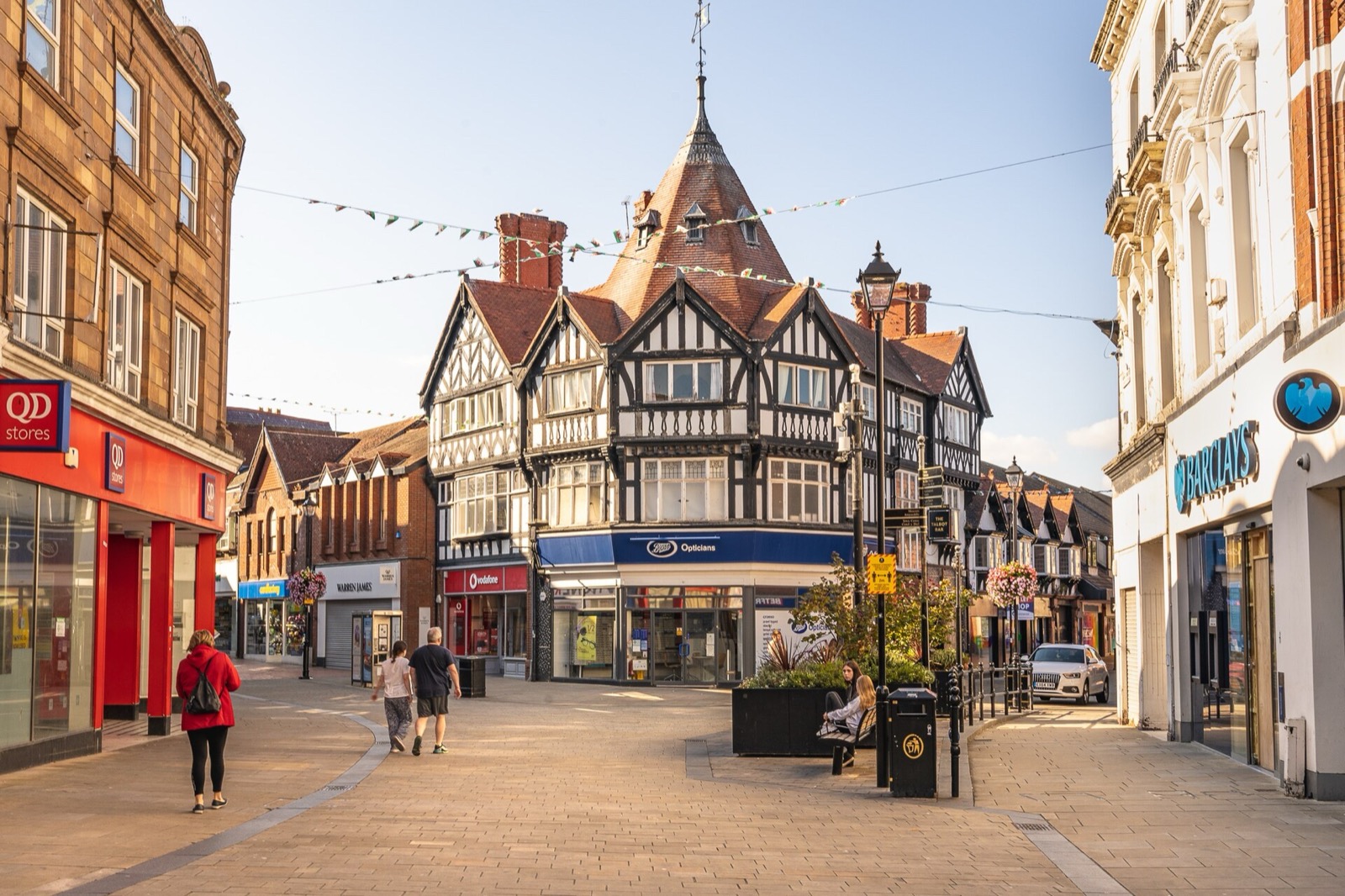 Historic black-and-white buildings in Wrexham city centre